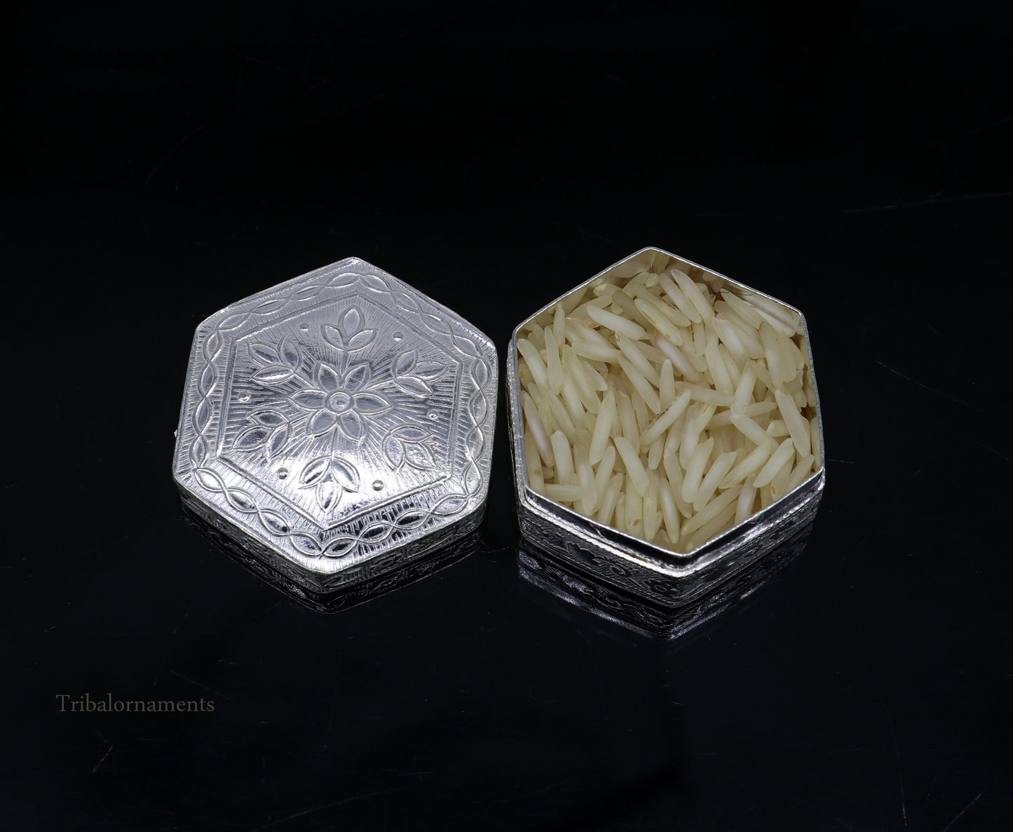 925 sterling silver trinket box, kajal box/casket box bridal polygon shape sindur box collection, container box, eyeliner box gifting stb180 - TRIBAL ORNAMENTS