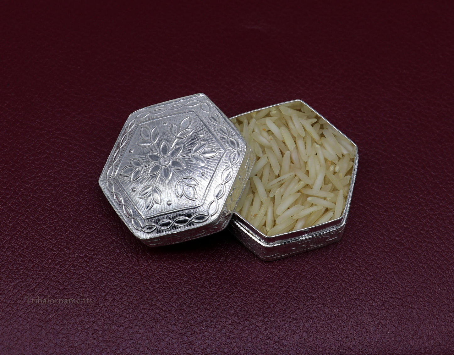 925 sterling silver trinket box, kajal box/casket box bridal polygon shape sindur box collection, container box, eyeliner box gifting stb180 - TRIBAL ORNAMENTS