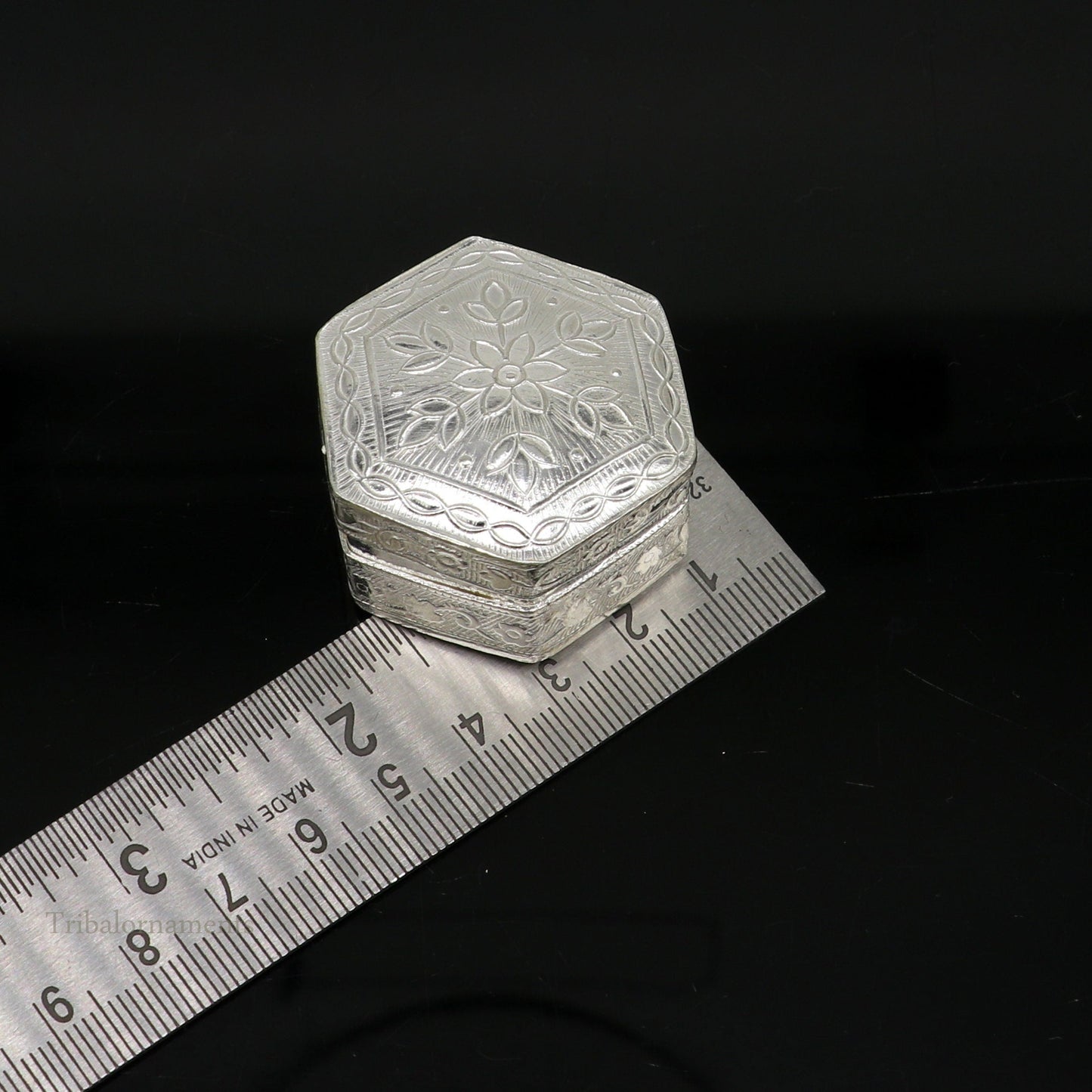 925 sterling silver trinket box, kajal box/casket box bridal polygon shape sindur box collection, container box, eyeliner box gifting stb180 - TRIBAL ORNAMENTS