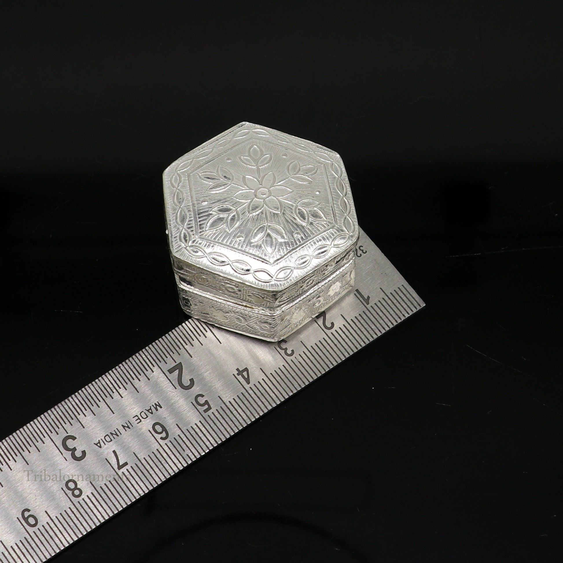 925 sterling silver trinket box, kajal box/casket box bridal polygon shape sindur box collection, container box, eyeliner box gifting stb180 - TRIBAL ORNAMENTS