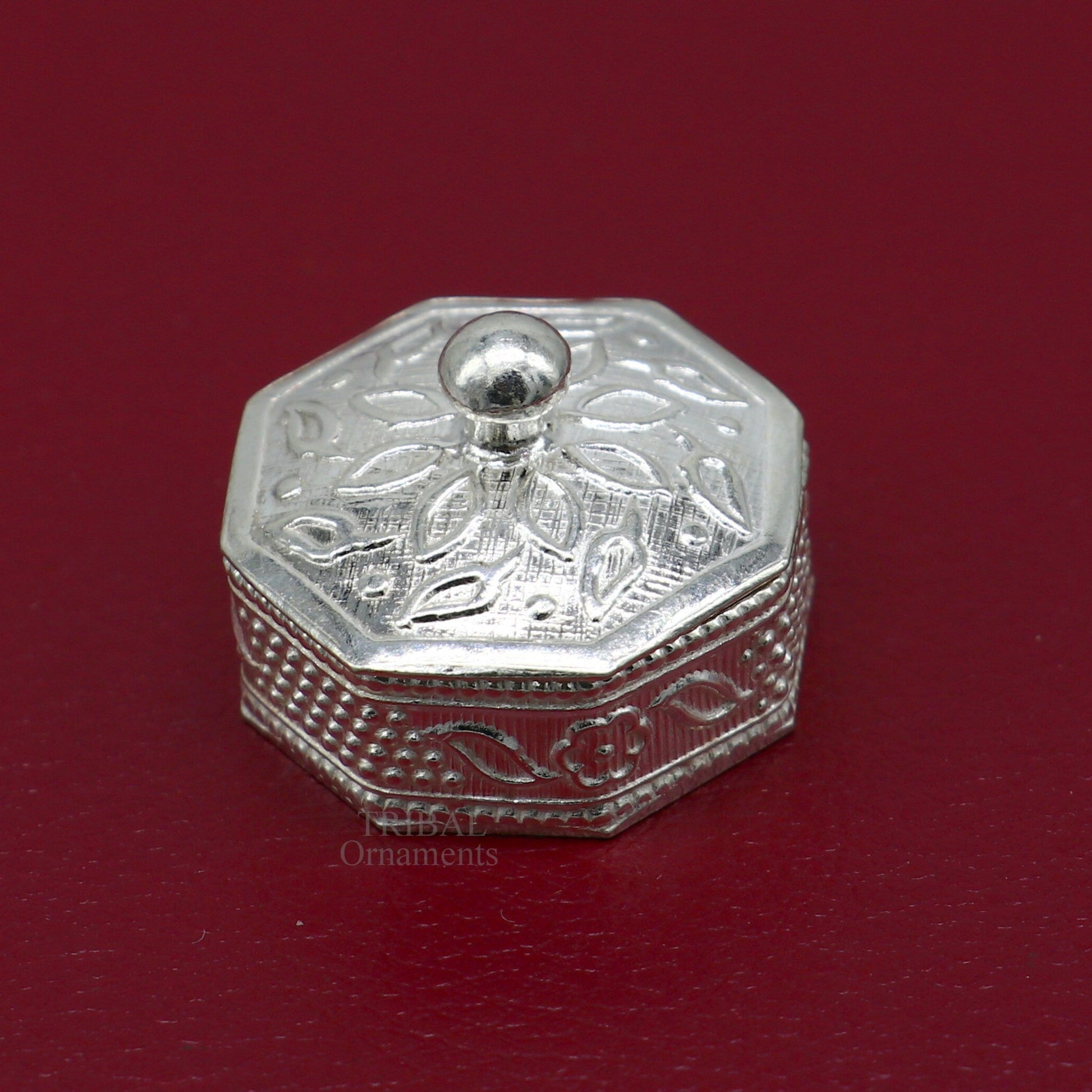 925 sterling silver trinket box, kajal box/casket box bridal polygon shape sindur box collection, container box, eyeliner box gifting stb358 - TRIBAL ORNAMENTS