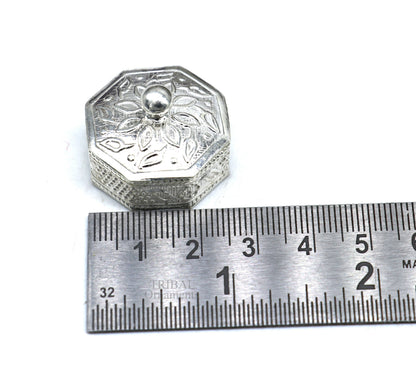 925 sterling silver trinket box, kajal box/casket box bridal polygon shape sindur box collection, container box, eyeliner box gifting stb358 - TRIBAL ORNAMENTS