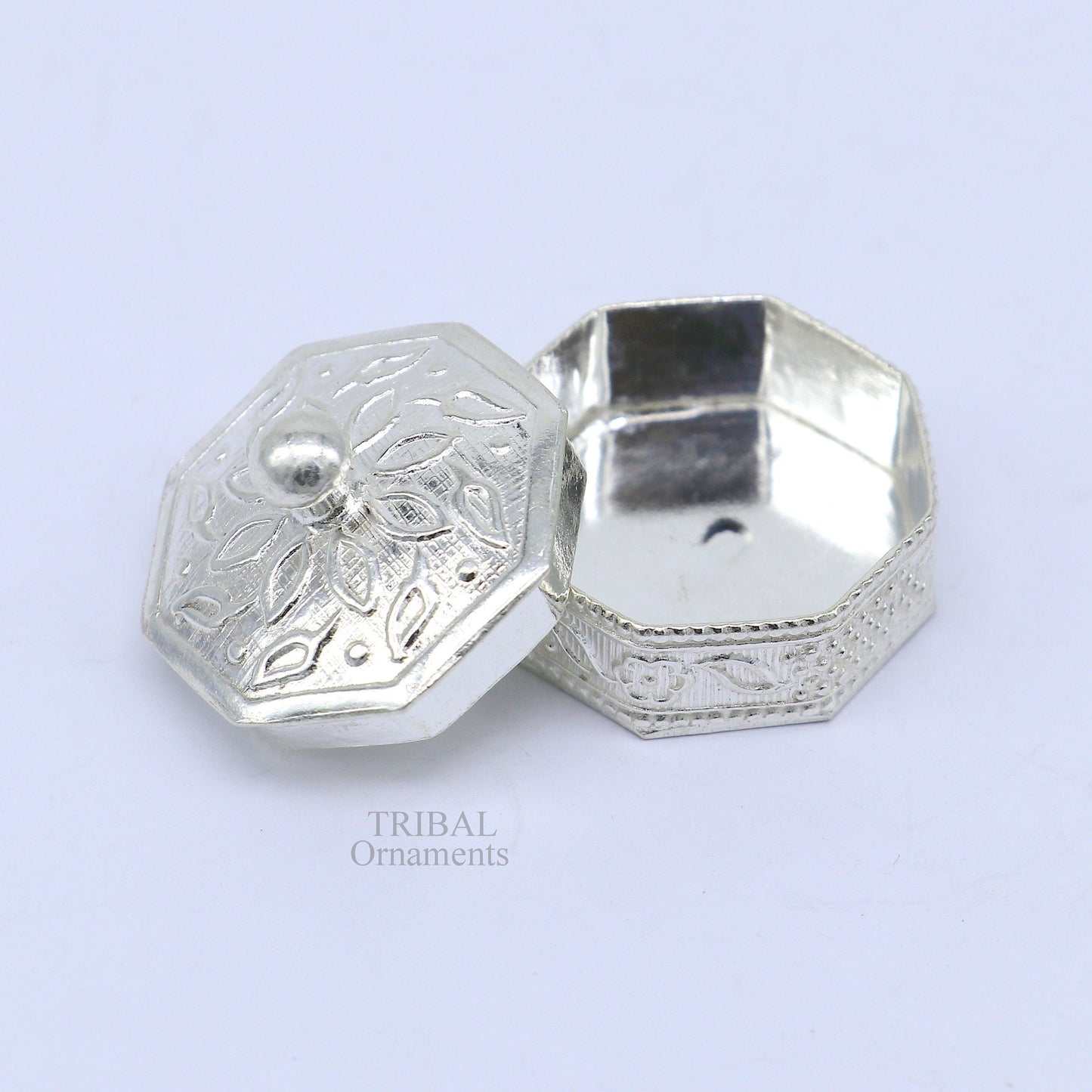 925 sterling silver trinket box, kajal box/casket box bridal polygon shape sindur box collection, container box, eyeliner box gifting stb358 - TRIBAL ORNAMENTS