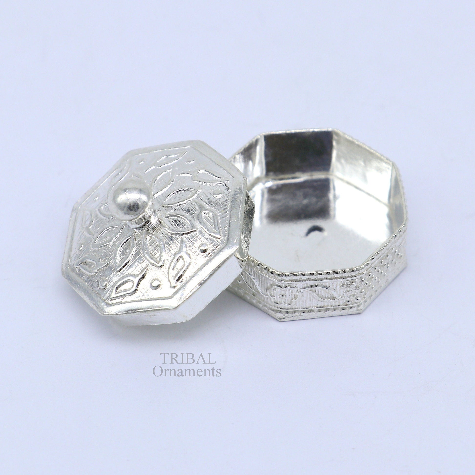925 sterling silver trinket box, kajal box/casket box bridal polygon shape sindur box collection, container box, eyeliner box gifting stb358 - TRIBAL ORNAMENTS