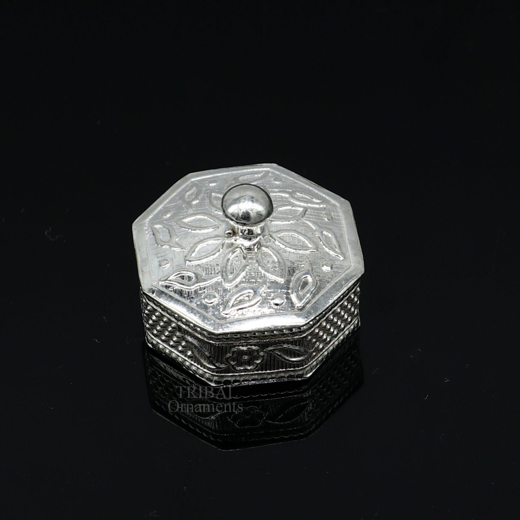 925 sterling silver trinket box, kajal box/casket box bridal polygon shape sindur box collection, container box, eyeliner box gifting stb358 - TRIBAL ORNAMENTS