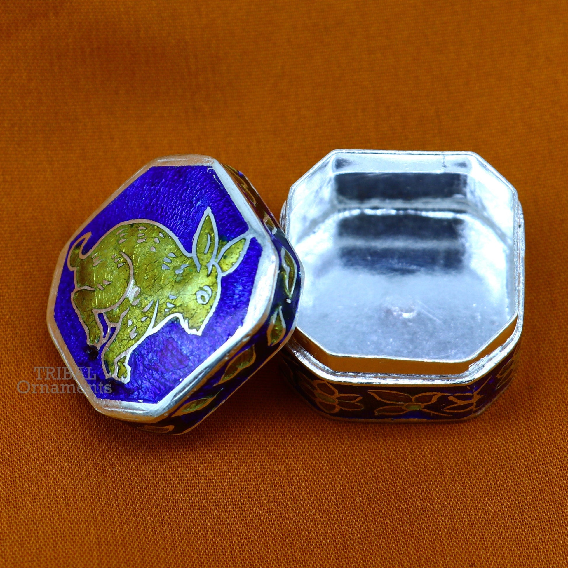 925 sterling silver trinket box, kajal box/casket box bridal polygon shape sindur box collection, container box, eyeliner box gifting stb367 - TRIBAL ORNAMENTS