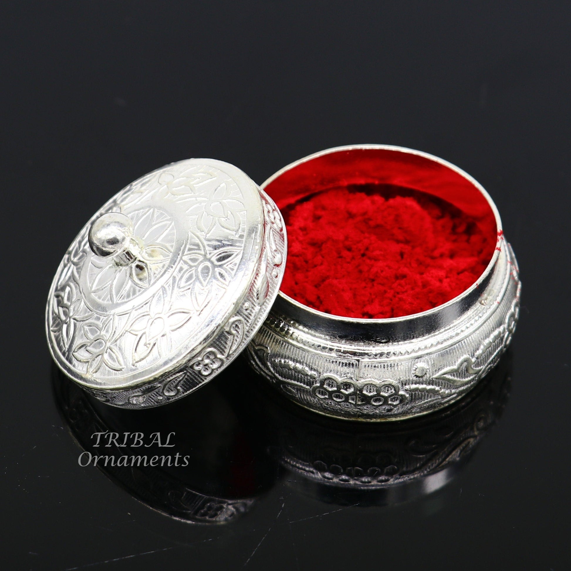 925 sterling silver trinket box, kajal box/casket box bridal polygon shape sindur box collection, container box, eyeliner box gifting stb382 - TRIBAL ORNAMENTS