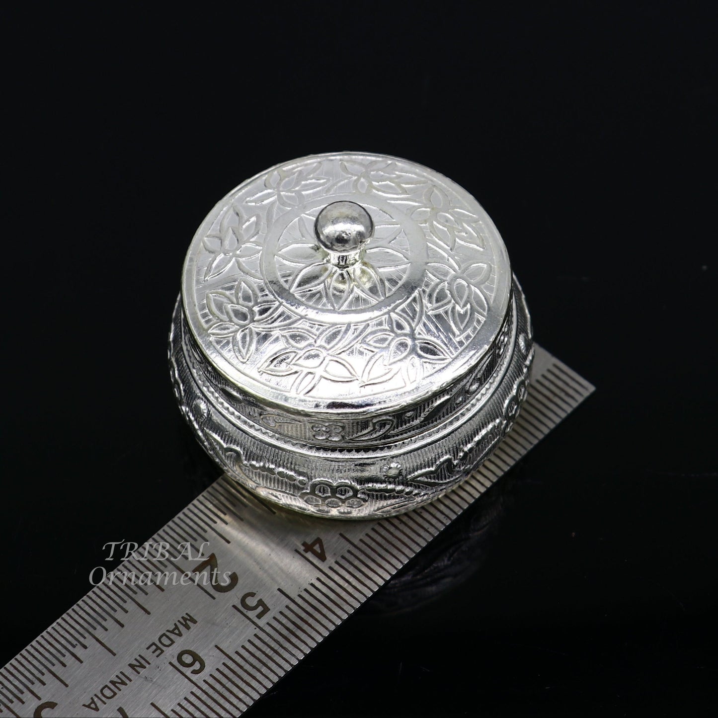 925 sterling silver trinket box, kajal box/casket box bridal polygon shape sindur box collection, container box, eyeliner box gifting stb382 - TRIBAL ORNAMENTS