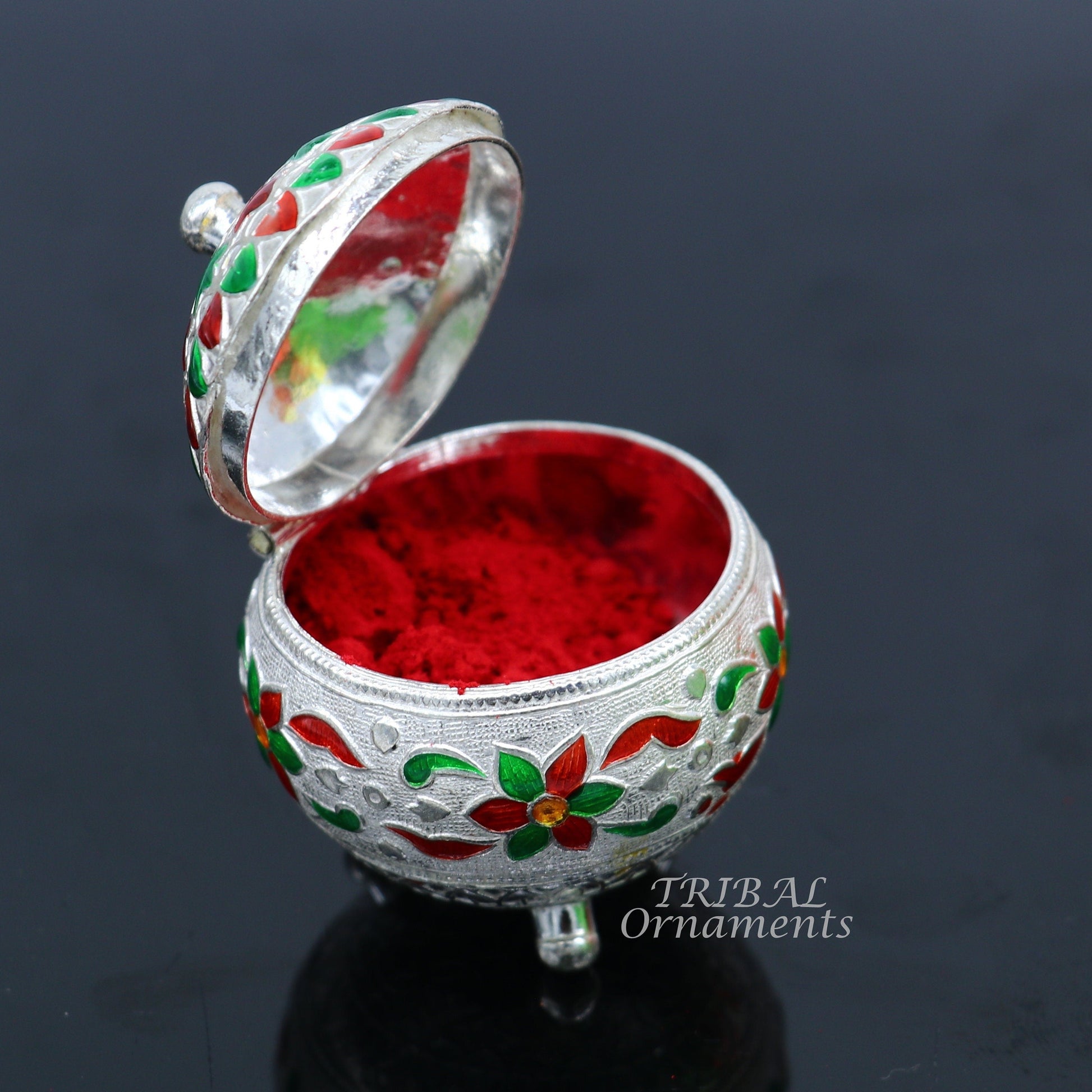 925 sterling silver trinket box, kajal box/casket box bridal polygon shape sindur box collection, container box, eyeliner box gifting stb388 - TRIBAL ORNAMENTS