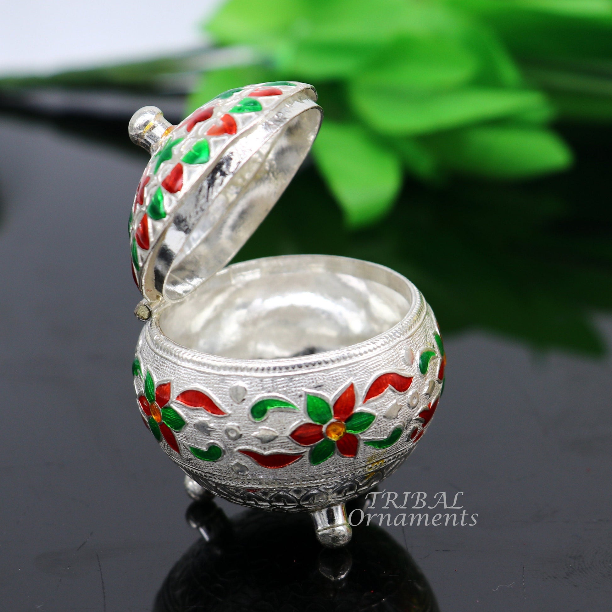925 sterling silver trinket box, kajal box/casket box bridal polygon shape sindur box collection, container box, eyeliner box gifting stb388 - TRIBAL ORNAMENTS