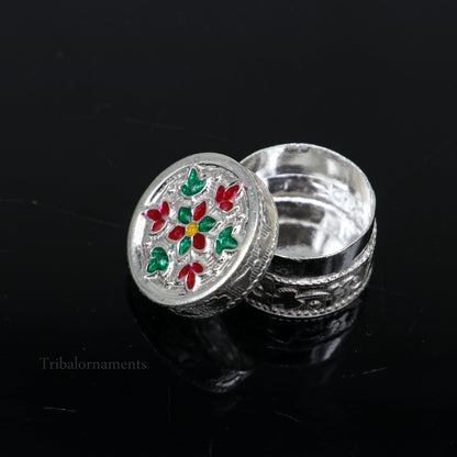 925 sterling silver trinket box, kajal box/casket box bridal round shape box collection, container box, eyeliner box gifting art stb176 - TRIBAL ORNAMENTS