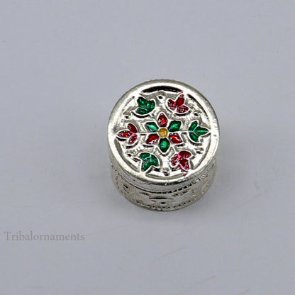 925 sterling silver trinket box, kajal box/casket box bridal round shape box collection, container box, eyeliner box gifting art stb176 - TRIBAL ORNAMENTS