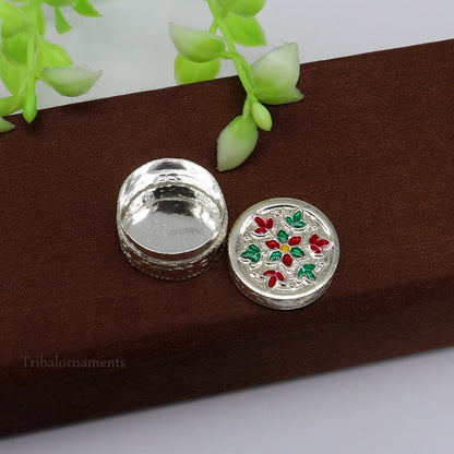 925 sterling silver trinket box, kajal box/casket box bridal round shape box collection, container box, eyeliner box gifting art stb176 - TRIBAL ORNAMENTS