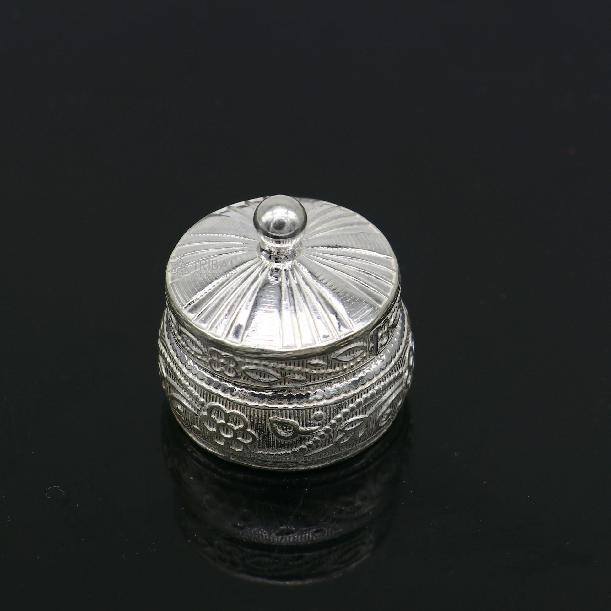 925 sterling silver trinket box, kajal box/casket box bridal round shape box collection, container box, eyeliner box gifting art stb844 - TRIBAL ORNAMENTS