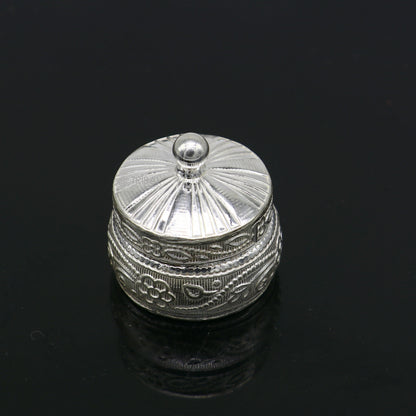 925 sterling silver trinket box, kajal box/casket box bridal round shape box collection, container box, eyeliner box gifting art stb844 - TRIBAL ORNAMENTS