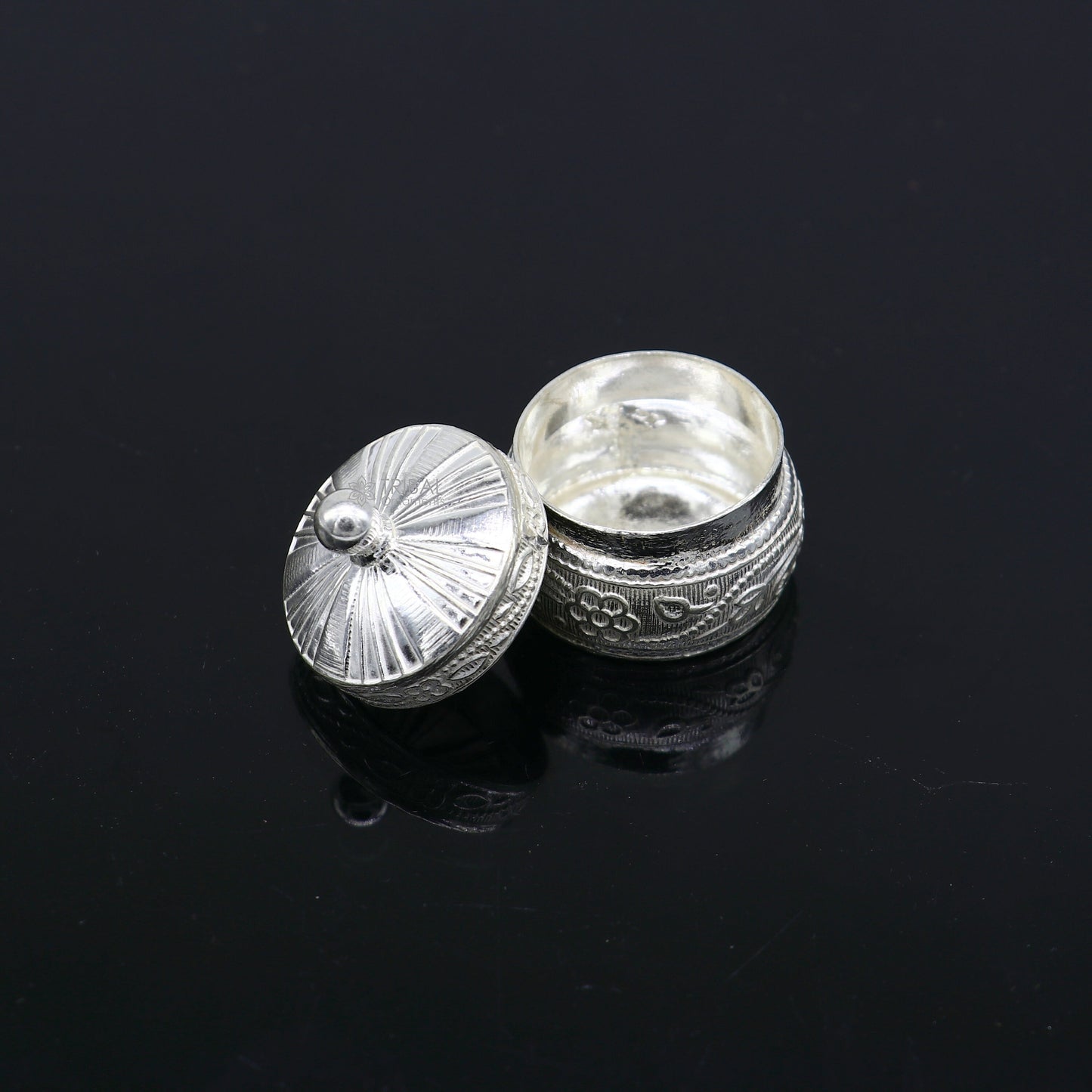 925 sterling silver trinket box, kajal box/casket box bridal round shape box collection, container box, eyeliner box gifting art stb844 - TRIBAL ORNAMENTS