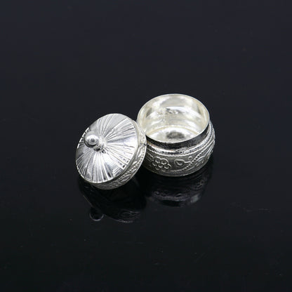 925 sterling silver trinket box, kajal box/casket box bridal round shape box collection, container box, eyeliner box gifting art stb844 - TRIBAL ORNAMENTS