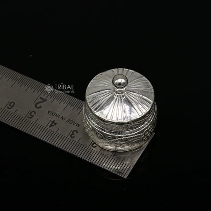 925 sterling silver trinket box, kajal box/casket box bridal round shape box collection, container box, eyeliner box gifting art stb844 - TRIBAL ORNAMENTS