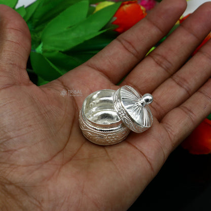 925 sterling silver trinket box, kajal box/casket box bridal round shape box collection, container box, eyeliner box gifting art stb844 - TRIBAL ORNAMENTS