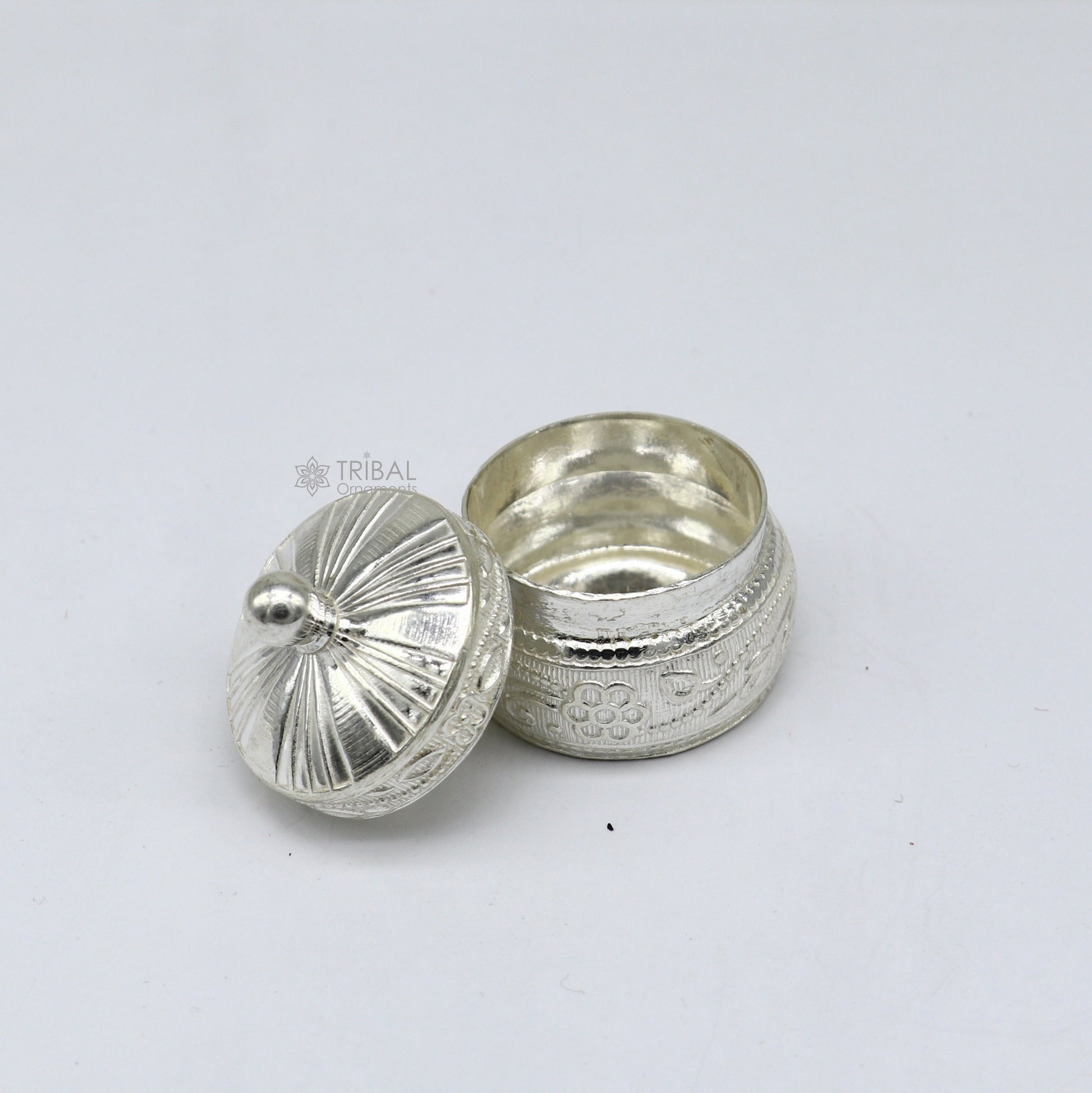 925 sterling silver trinket box, kajal box/casket box bridal round shape box collection, container box, eyeliner box gifting art stb844 - TRIBAL ORNAMENTS