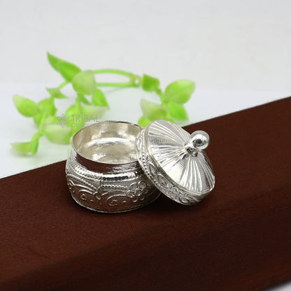 925 sterling silver trinket box, kajal box/casket box bridal round shape box collection, container box, eyeliner box gifting art stb844 - TRIBAL ORNAMENTS