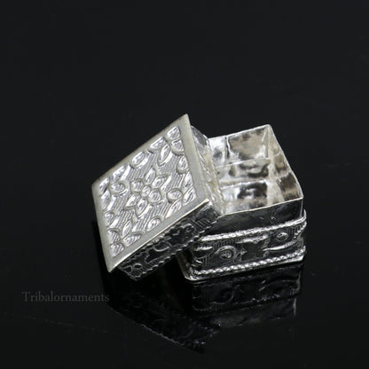 925 sterling silver trinket and kajal box in a square shape, bridal collection container by TRIBAL ORNAMENTS, elegant jewelry storage box.
