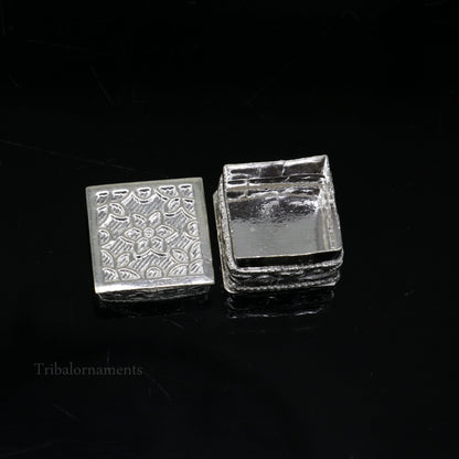 925 sterling silver bridal square trinket box, tribal ornaments collection, elegant container for jewelry or eyeliner, artisan craftsmanship