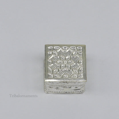 925 sterling silver trinket box with square shape, bridal design, decorative container, perfect for jewelry or eyeliner storage.