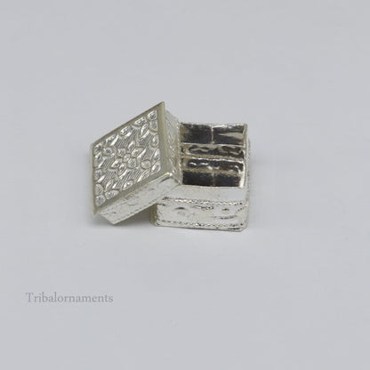 925 sterling silver trinket box with square shape, bridal design, for jewelry or cosmetics, from Tribal Ornaments collection.