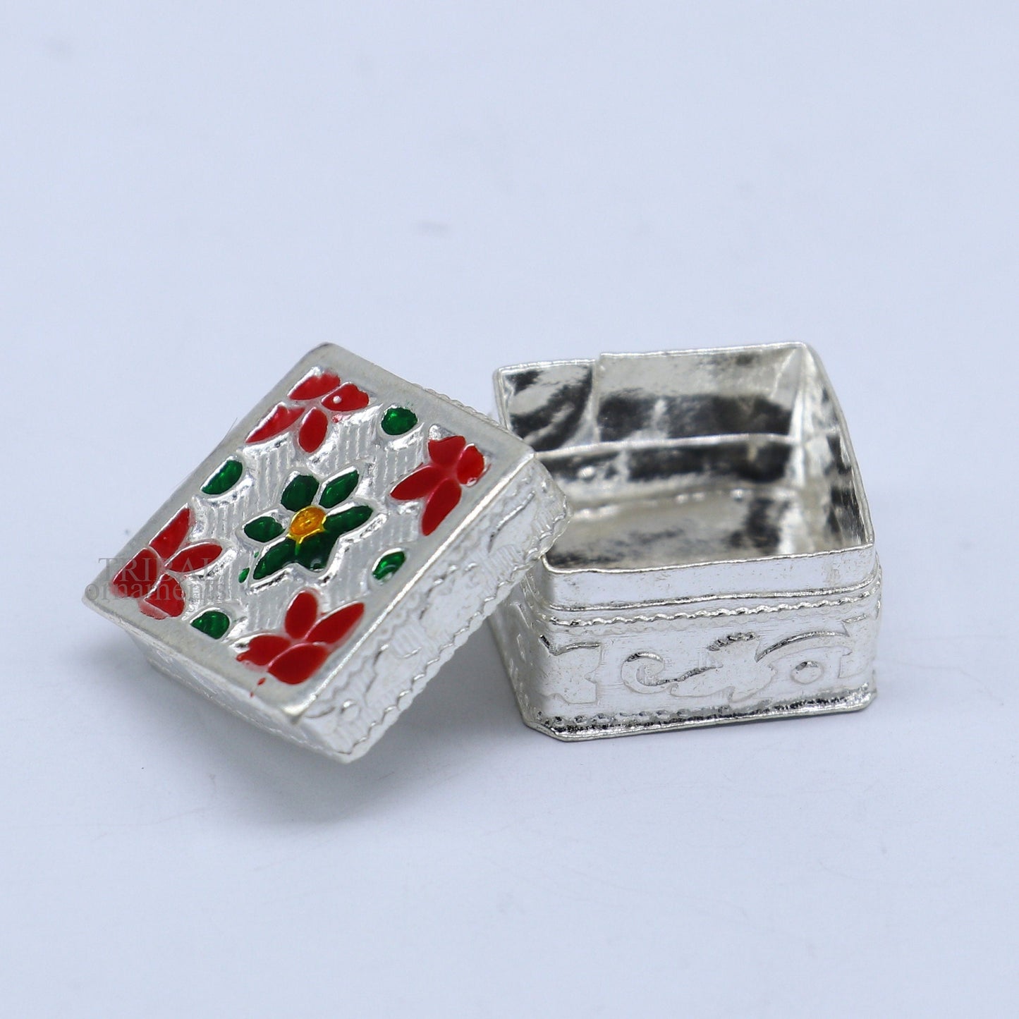 925 sterling silver trinket box, kajal box/casket box bridal square shape box collection, container box, eyeliner box gifting art stb345 - TRIBAL ORNAMENTS