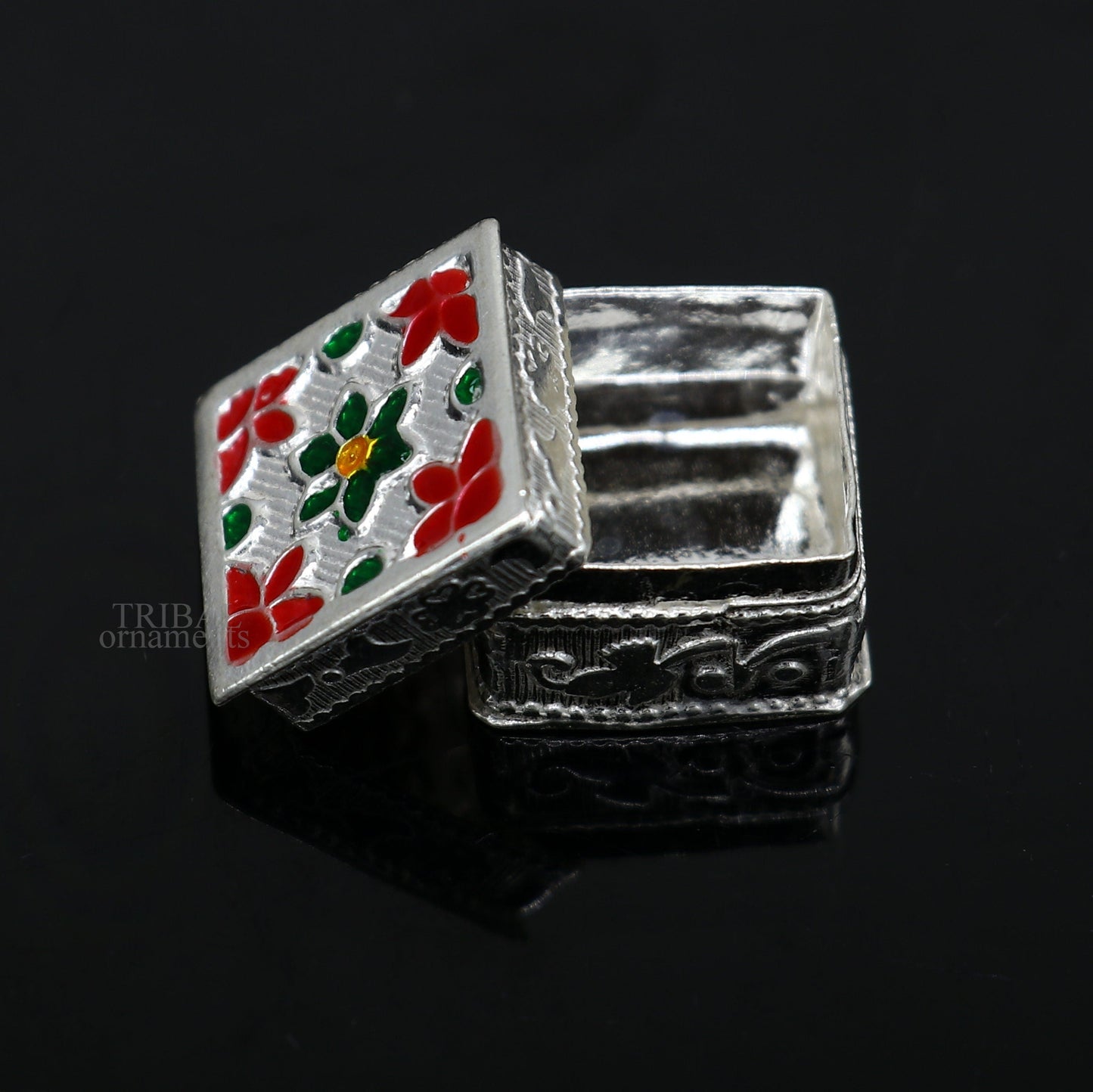 925 sterling silver trinket box, kajal box/casket box bridal square shape box collection, container box, eyeliner box gifting art stb345 - TRIBAL ORNAMENTS