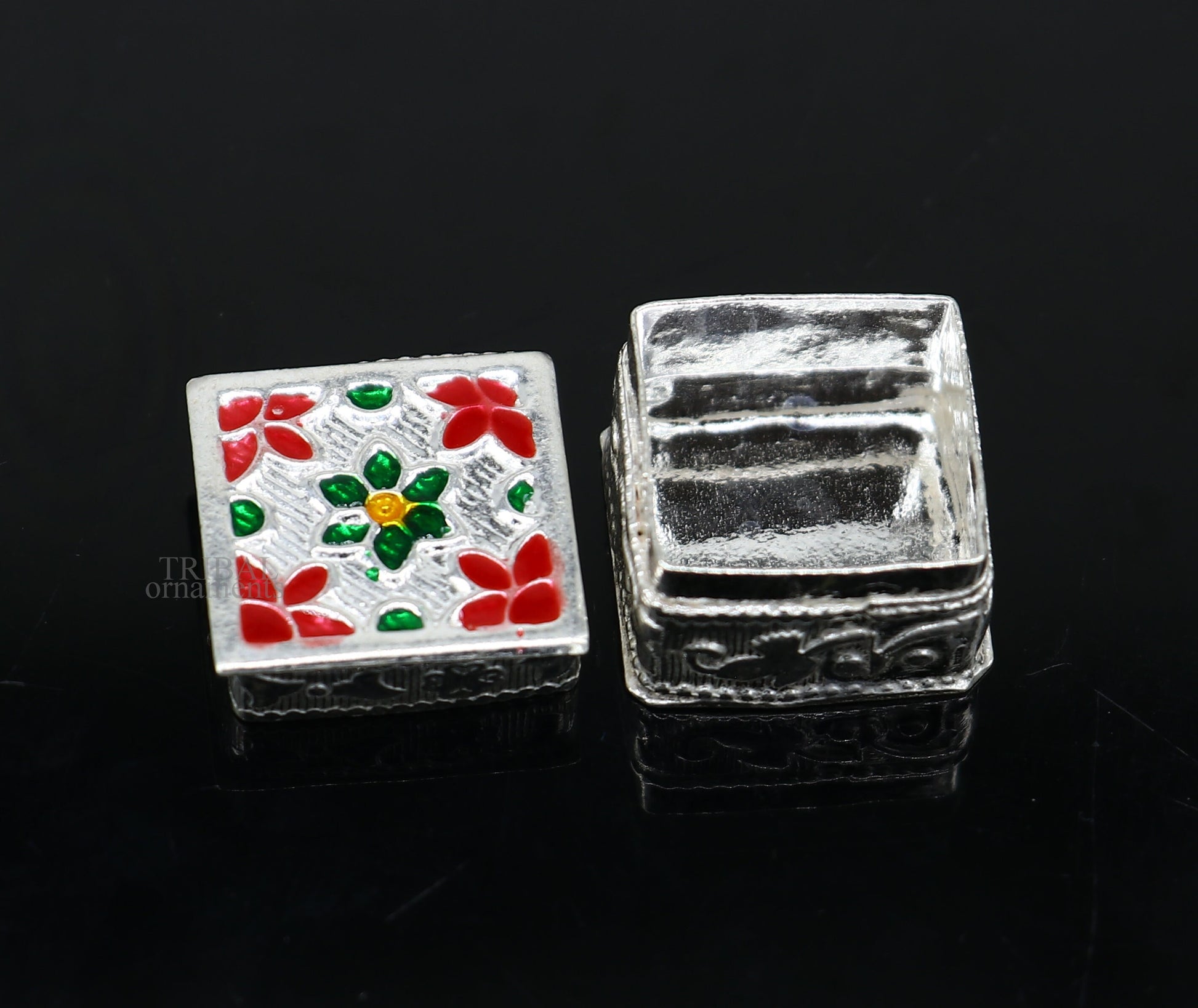 925 sterling silver trinket box, kajal box/casket box bridal square shape box collection, container box, eyeliner box gifting art stb345 - TRIBAL ORNAMENTS