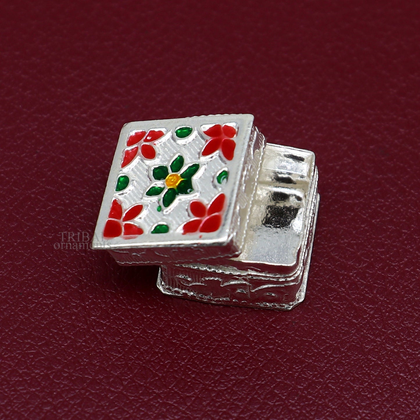 925 sterling silver trinket box, kajal box/casket box bridal square shape box collection, container box, eyeliner box gifting art stb345 - TRIBAL ORNAMENTS