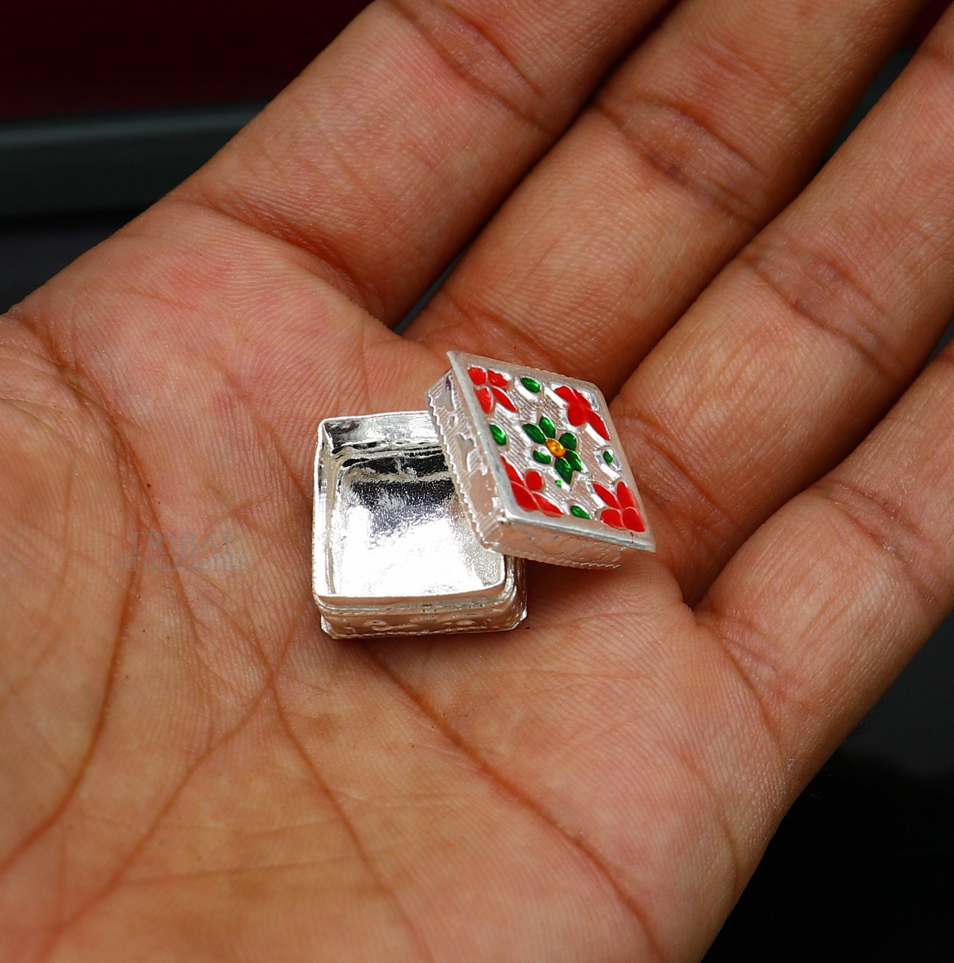 925 sterling silver trinket box, kajal box/casket box bridal square shape box collection, container box, eyeliner box gifting art stb345 - TRIBAL ORNAMENTS