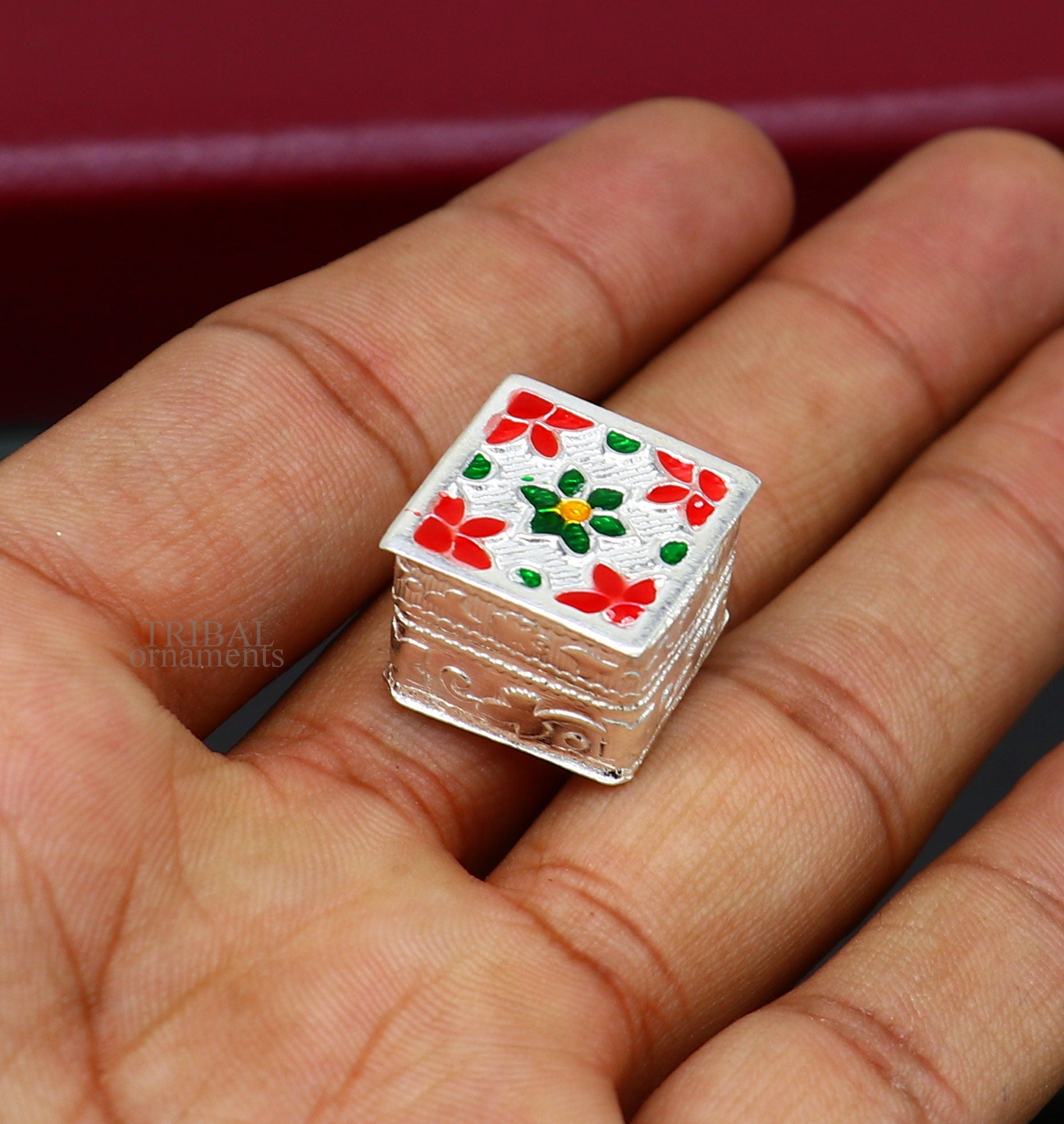 925 sterling silver trinket box, kajal box/casket box bridal square shape box collection, container box, eyeliner box gifting art stb345 - TRIBAL ORNAMENTS