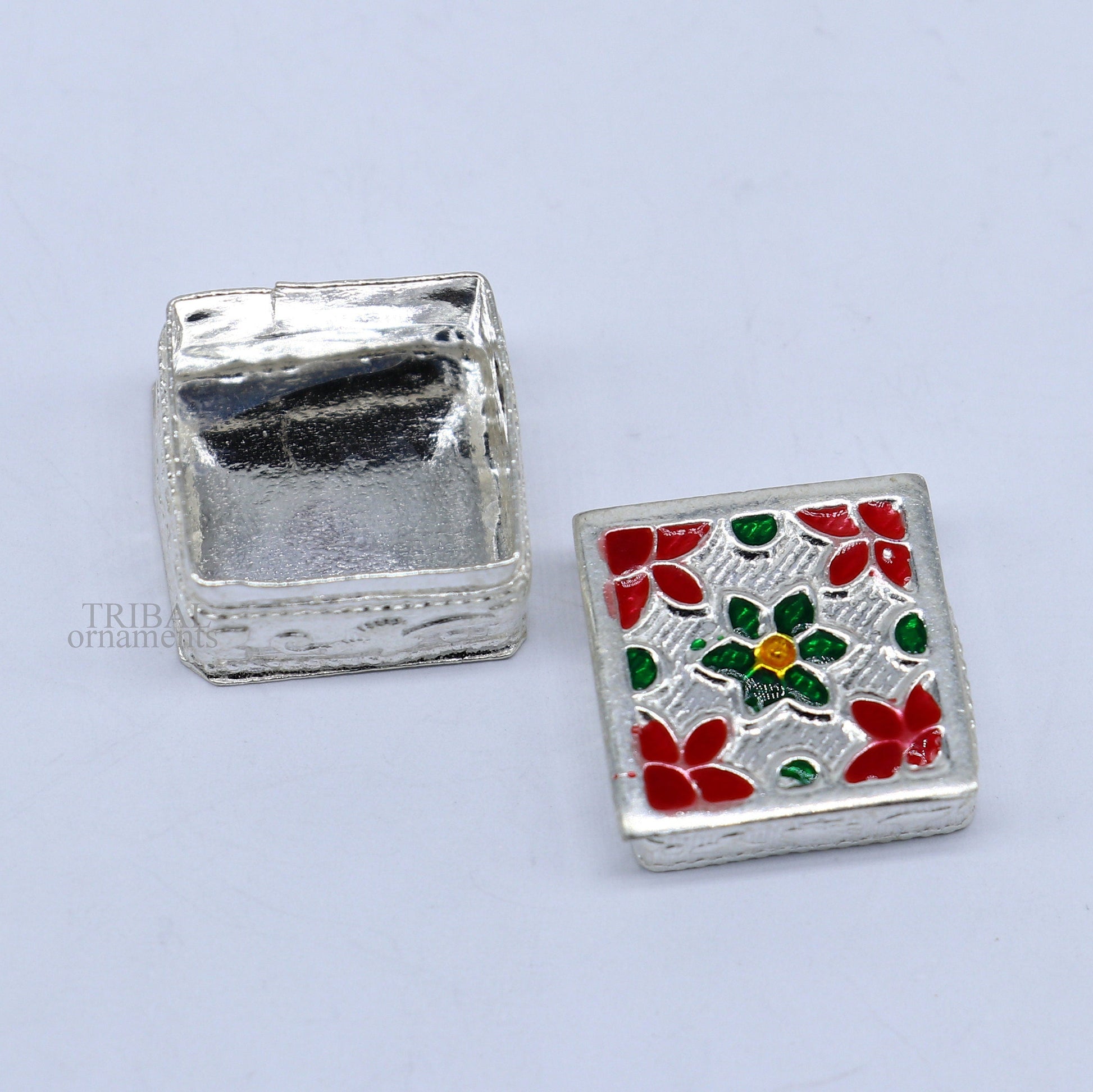 925 sterling silver trinket box, kajal box/casket box bridal square shape box collection, container box, eyeliner box gifting art stb345 - TRIBAL ORNAMENTS