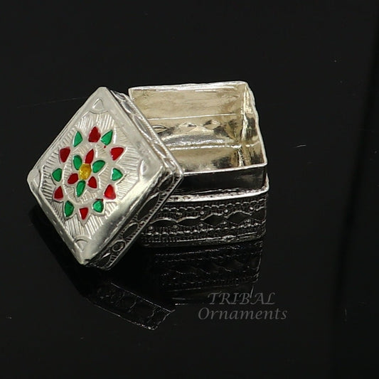 925 sterling silver trinket box, kajal box/casket box bridal square shape box collection, container box, eyeliner box gifting art stb723 - TRIBAL ORNAMENTS