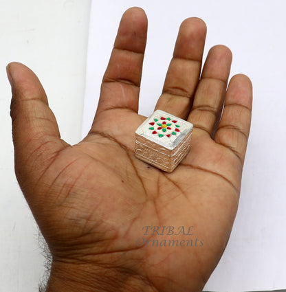925 sterling silver trinket box, kajal box/casket box bridal square shape box collection, container box, eyeliner box gifting art stb723 - TRIBAL ORNAMENTS