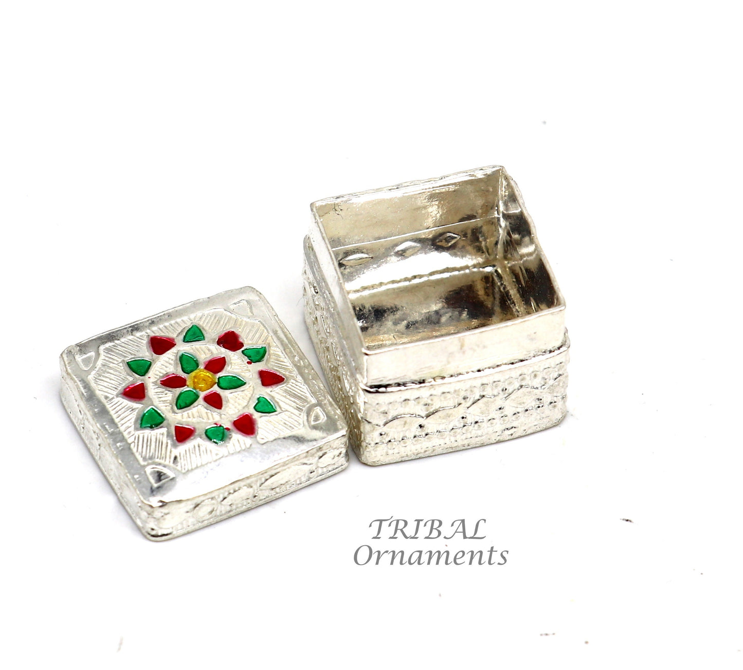 925 sterling silver trinket box, kajal box/casket box bridal square shape box collection, container box, eyeliner box gifting art stb723 - TRIBAL ORNAMENTS
