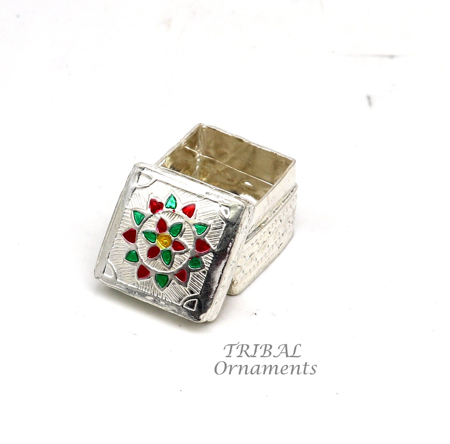 925 sterling silver trinket box, kajal box/casket box bridal square shape box collection, container box, eyeliner box gifting art stb723 - TRIBAL ORNAMENTS