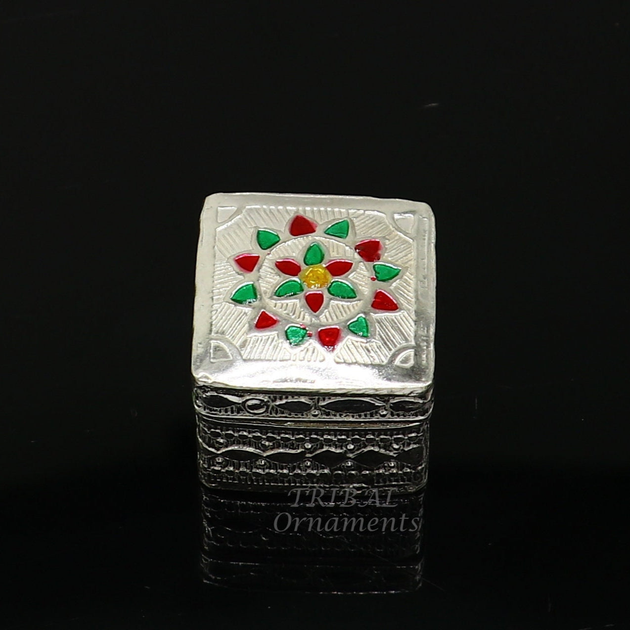 925 sterling silver trinket box, kajal box/casket box bridal square shape box collection, container box, eyeliner box gifting art stb723 - TRIBAL ORNAMENTS