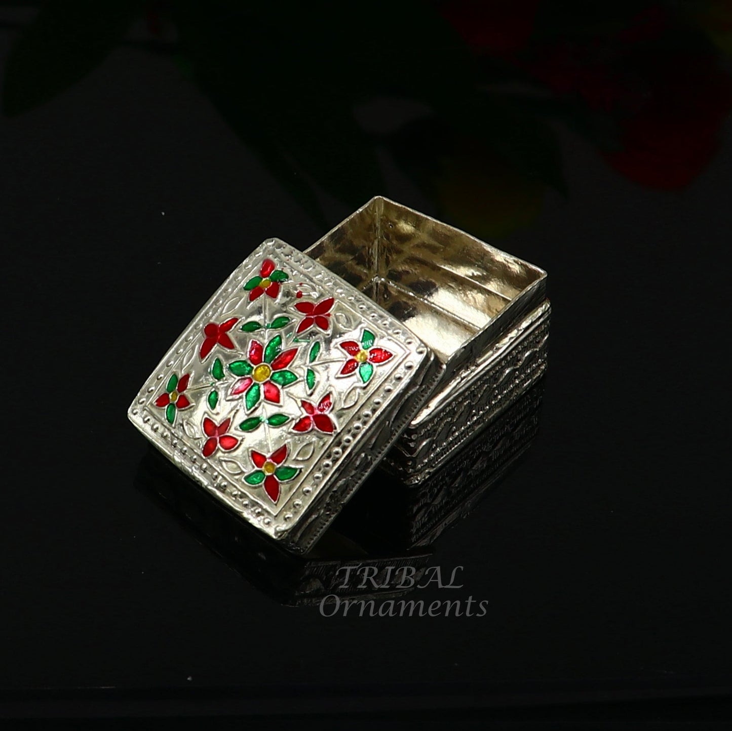 925 sterling silver trinket box, kajal box/casket box bridal square shape box collection, container box, eyeliner box gifting art stb724 - TRIBAL ORNAMENTS