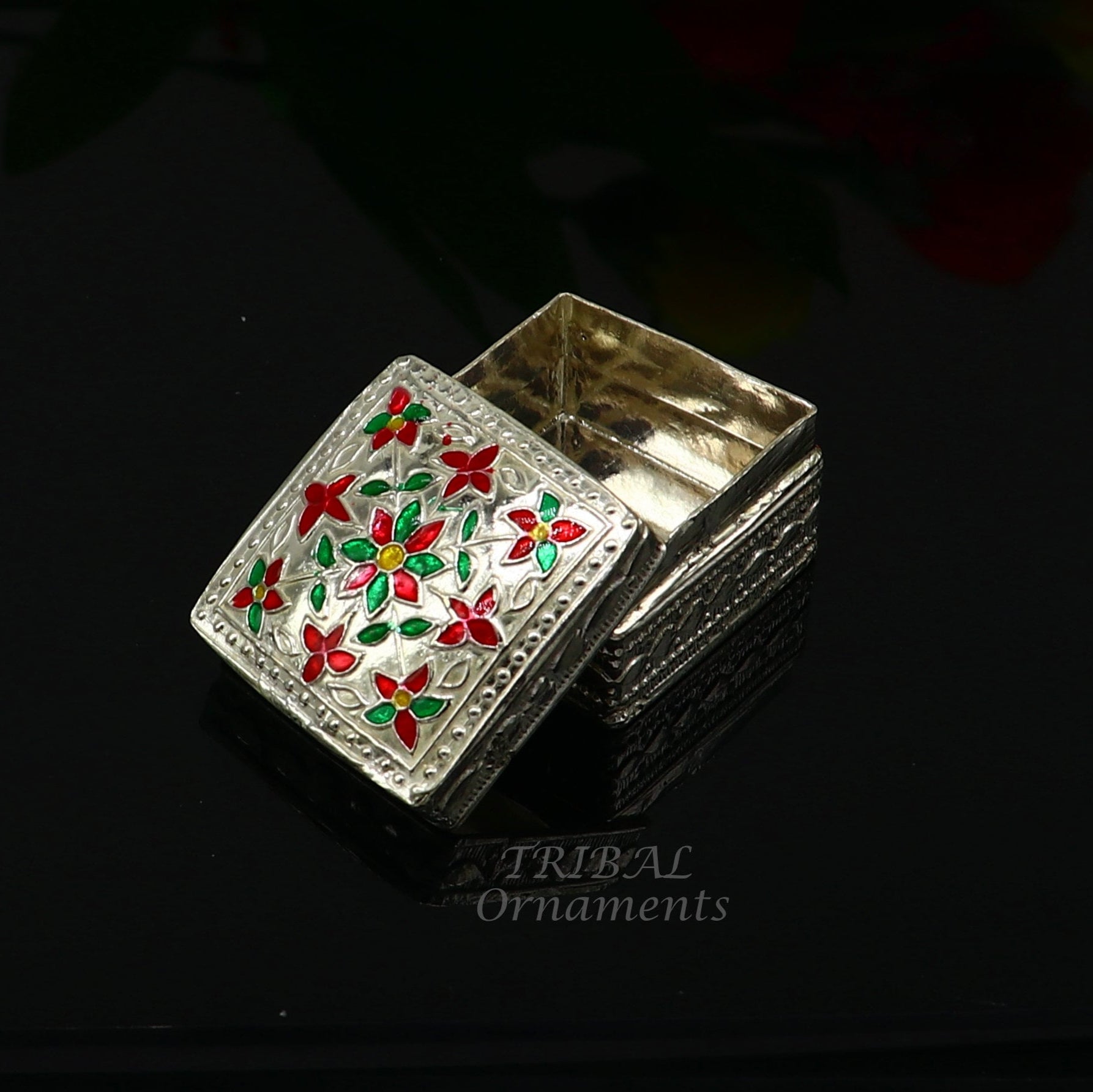 925 sterling silver trinket box, kajal box/casket box bridal square shape box collection, container box, eyeliner box gifting art stb724 - TRIBAL ORNAMENTS