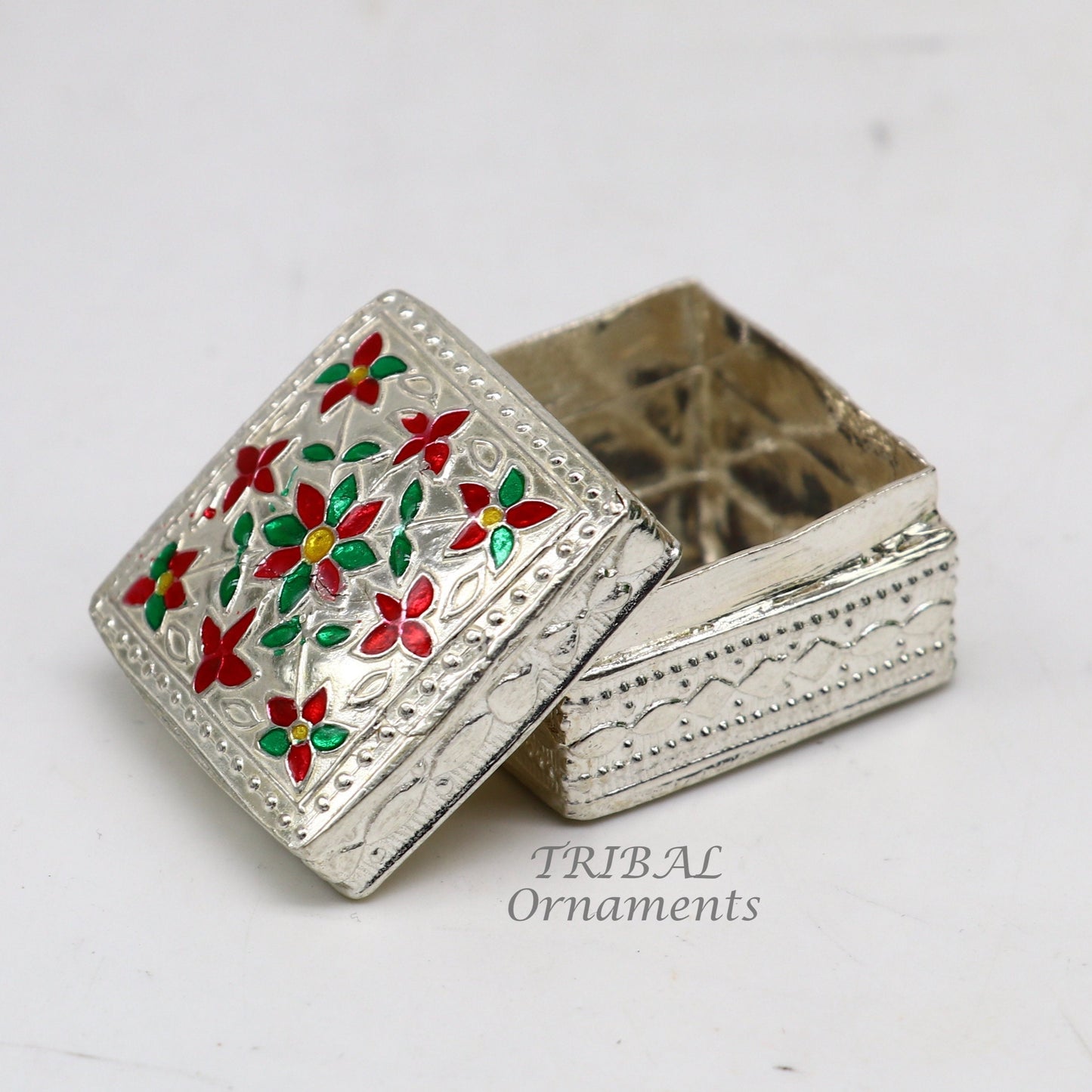 925 sterling silver trinket box, kajal box/casket box bridal square shape box collection, container box, eyeliner box gifting art stb724 - TRIBAL ORNAMENTS