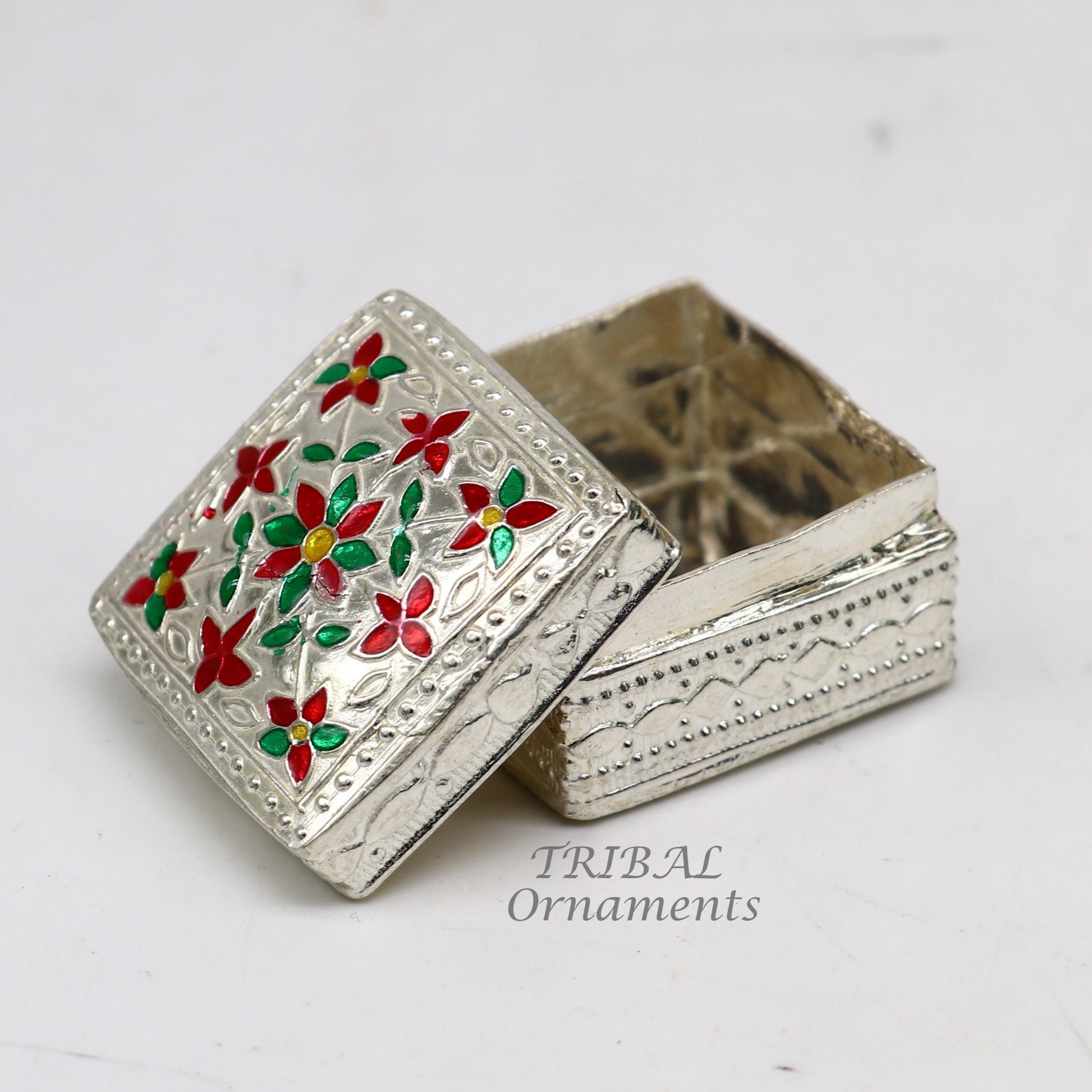 925 sterling silver trinket box, kajal box/casket box bridal square shape box collection, container box, eyeliner box gifting art stb724 - TRIBAL ORNAMENTS