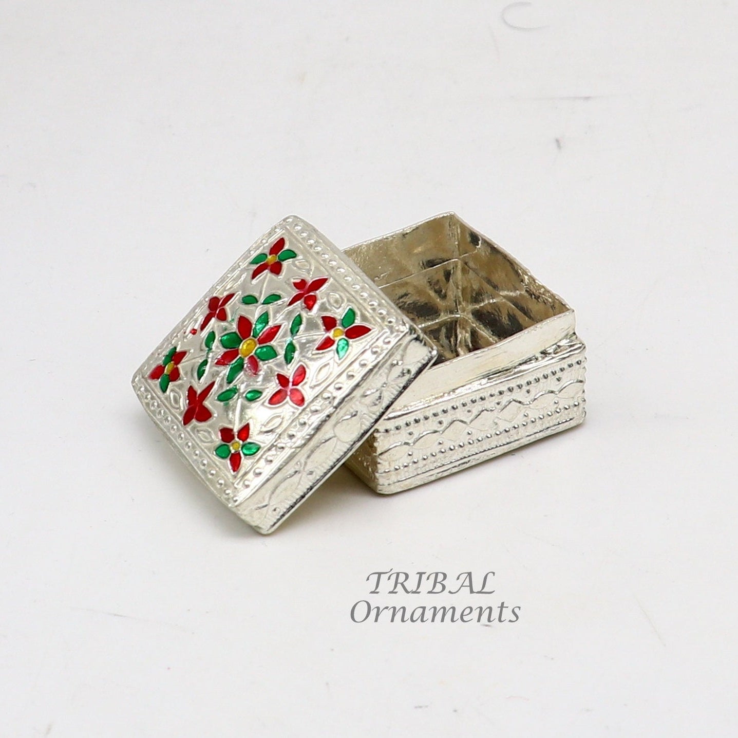 925 sterling silver trinket box, kajal box/casket box bridal square shape box collection, container box, eyeliner box gifting art stb724 - TRIBAL ORNAMENTS
