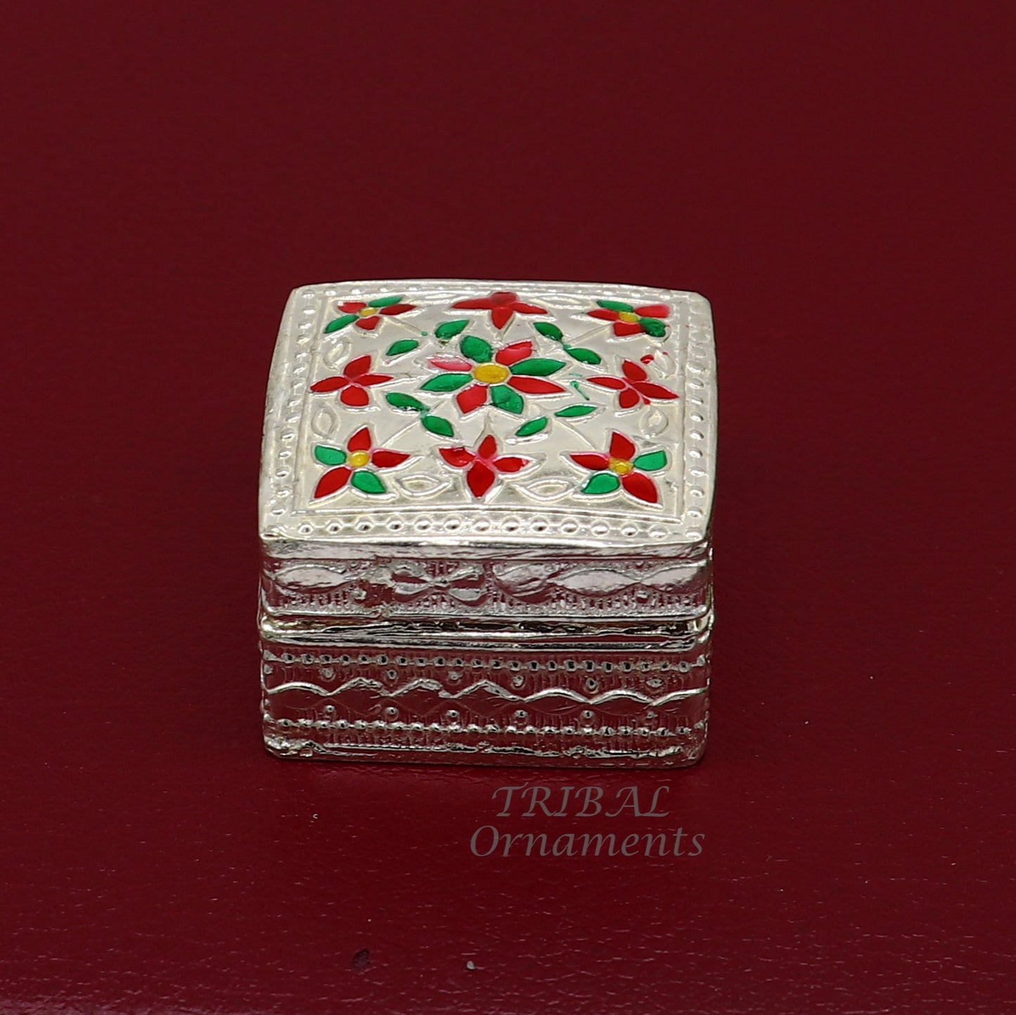 925 sterling silver trinket box, kajal box/casket box bridal square shape box collection, container box, eyeliner box gifting art stb724 - TRIBAL ORNAMENTS