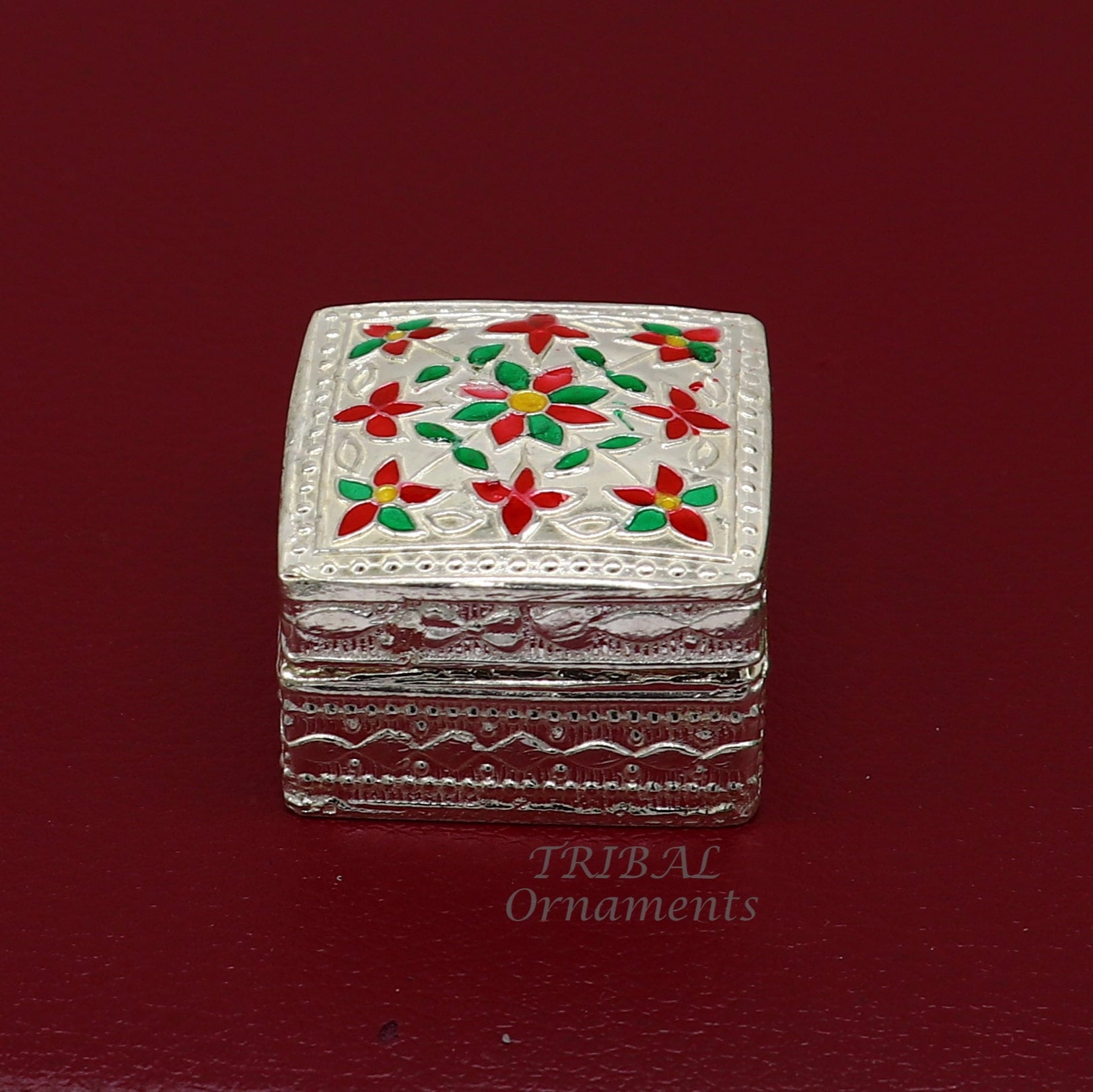 925 sterling silver trinket box, kajal box/casket box bridal square shape box collection, container box, eyeliner box gifting art stb724 - TRIBAL ORNAMENTS