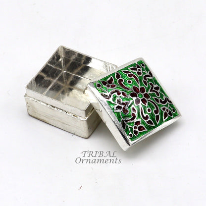 925 sterling silver trinket box, kajal box/casket box bridal square shape box collection, container box, eyeliner box gifting art stb731 - TRIBAL ORNAMENTS