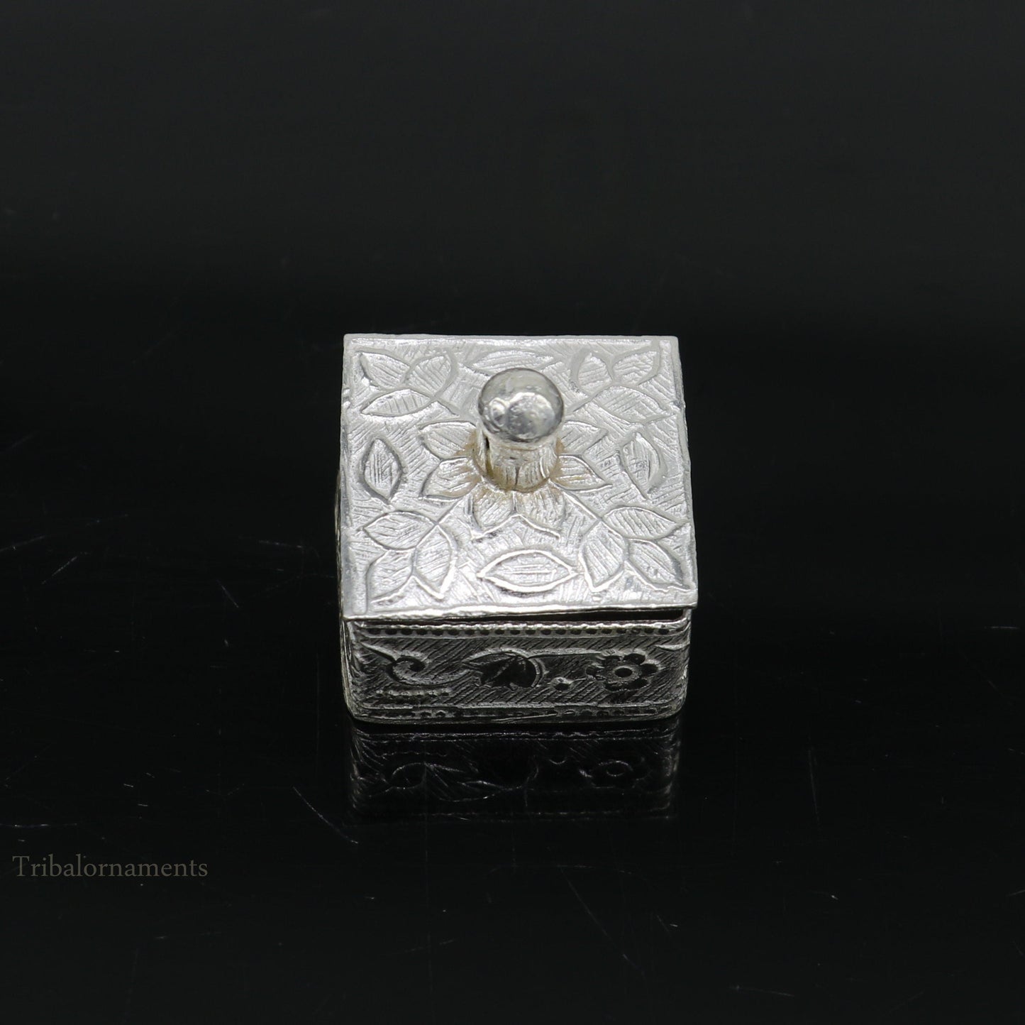 925 sterling silver trinket box, kajal box/casket box bridal square shape sindur box collection, container box, eyeliner box gifting stb188 - TRIBAL ORNAMENTS